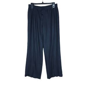 Escada Sport Trousers Small Black Linen Wide Leg Mid Rise Pocket Ankle Pants